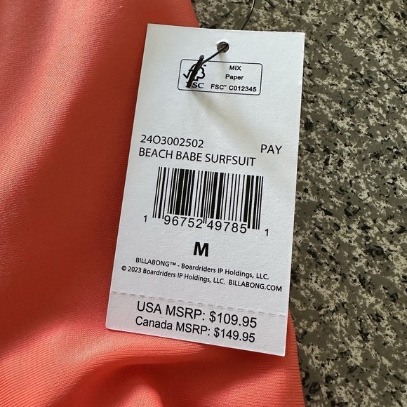 Billabong Surf Suit 1/2 Zip Long Sleeve Bodysuit Women's Size M Beach Babe Coral - Picture 5 of 5